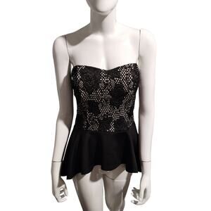 Y2K Windsor Women's size L Fish Net Sequin Floral‎ Hi-Low Whimsigoth Peplum Top